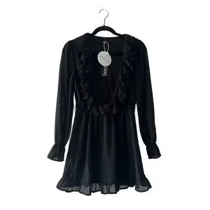knee length dresses for ladies Rent Boohoo Blush High Neck Flared Sleeve Lace Skater Dress
